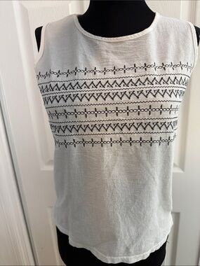 White Linen Sleeveless Embroidered Tank Top